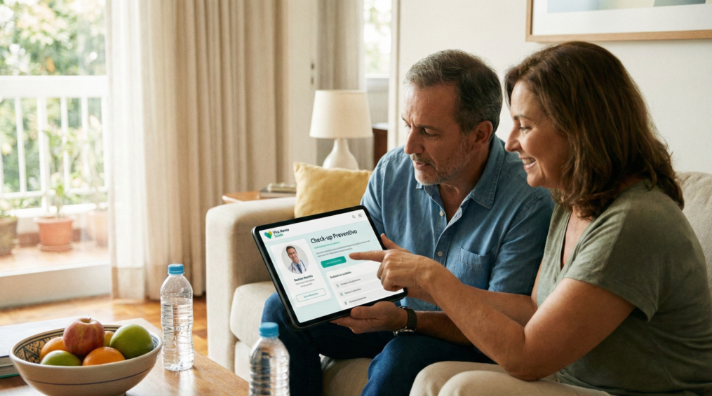 Médico realizando atendimento via telemedicina para orientar paciente sobre exames de rotina e prevenção.