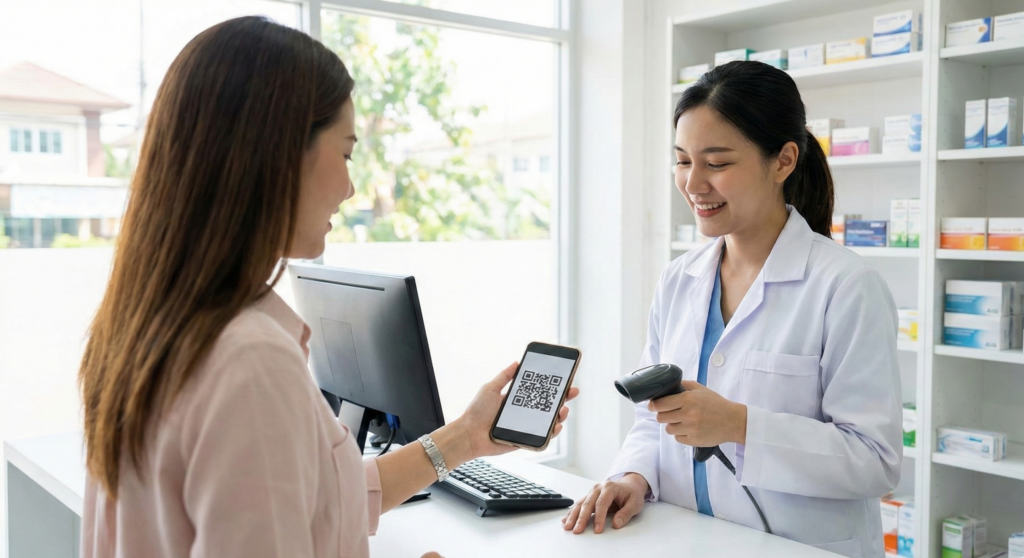 Farmacêutico validando uma receita médica digital em um tablet, demonstrando a facilidade e segurança do processo na Viva Mente Saúde.